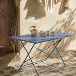 Mesa de jardín bistró plegable de acero, 4 plazas, 110cm
