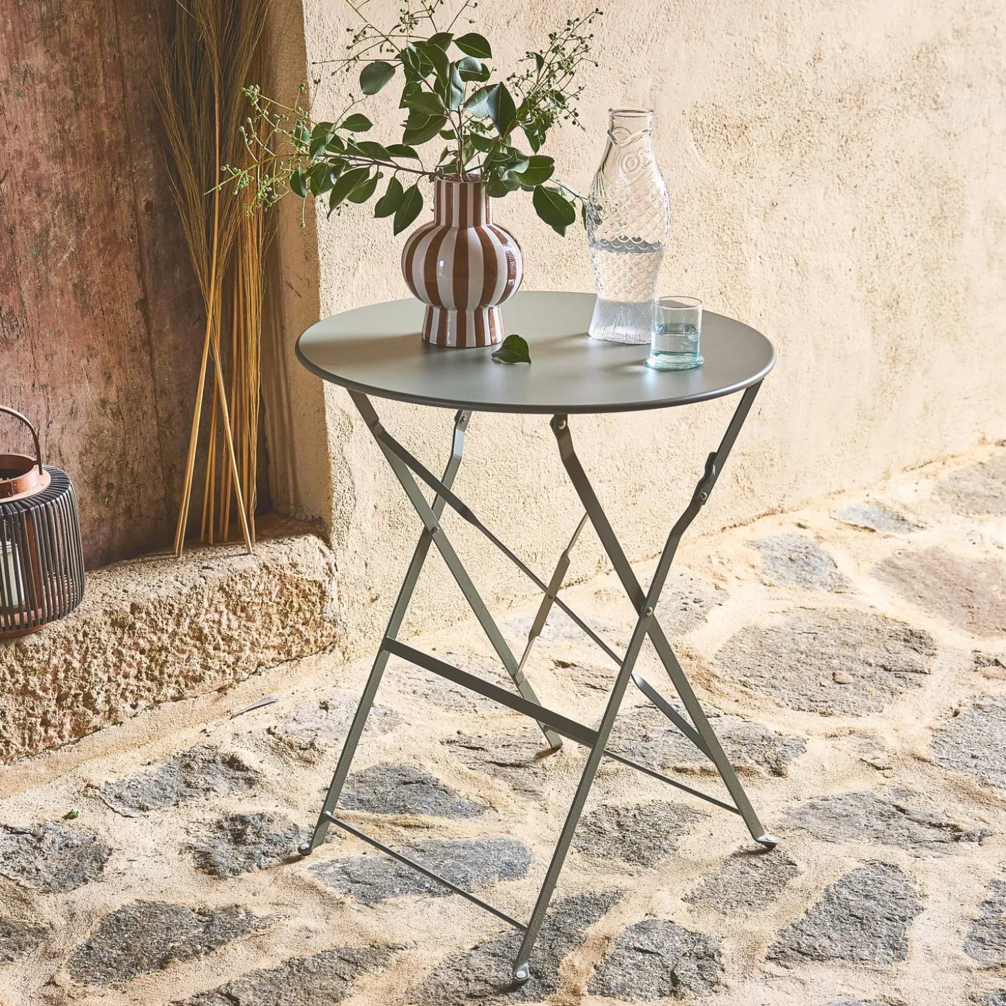 Mesa de jardín bistró plegable de acero, 2 plazas, ø60cm