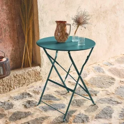 Mesa de jardín bistró plegable de acero, 2 plazas, ø60cm
