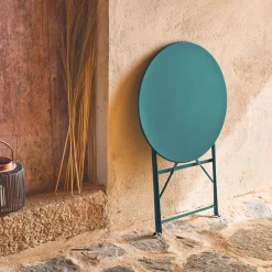 Mesa de jardín bistró plegable de acero, 2 plazas, ø60cm