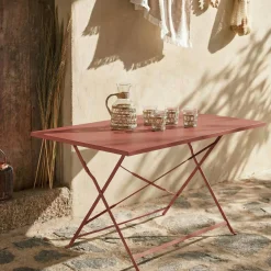 Mesa de jardín bistró plegable de acero, 4 plazas, 110cm