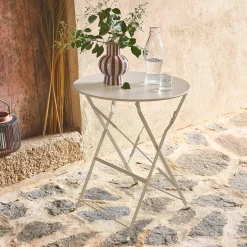 Mesa de jardín bistró plegable de acero, 2 plazas, ø60cm