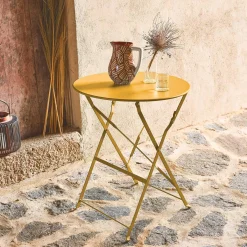 Mesa de jardín bistró plegable de acero, 2 plazas, ø60cm