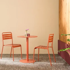 Mesa de jardín bistró redonda de acero con 2 sillas