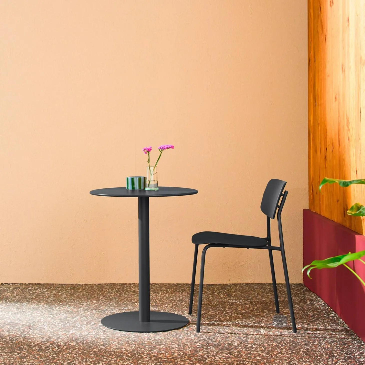 Mesa de jardín bistró redonda de acero para 2 personas