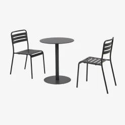 Mesa de jardín bistró redonda de acero con 2 sillas
