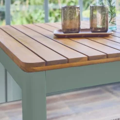 Mesa de jardín de acacia con esquinas redondeadas, 6 plazas