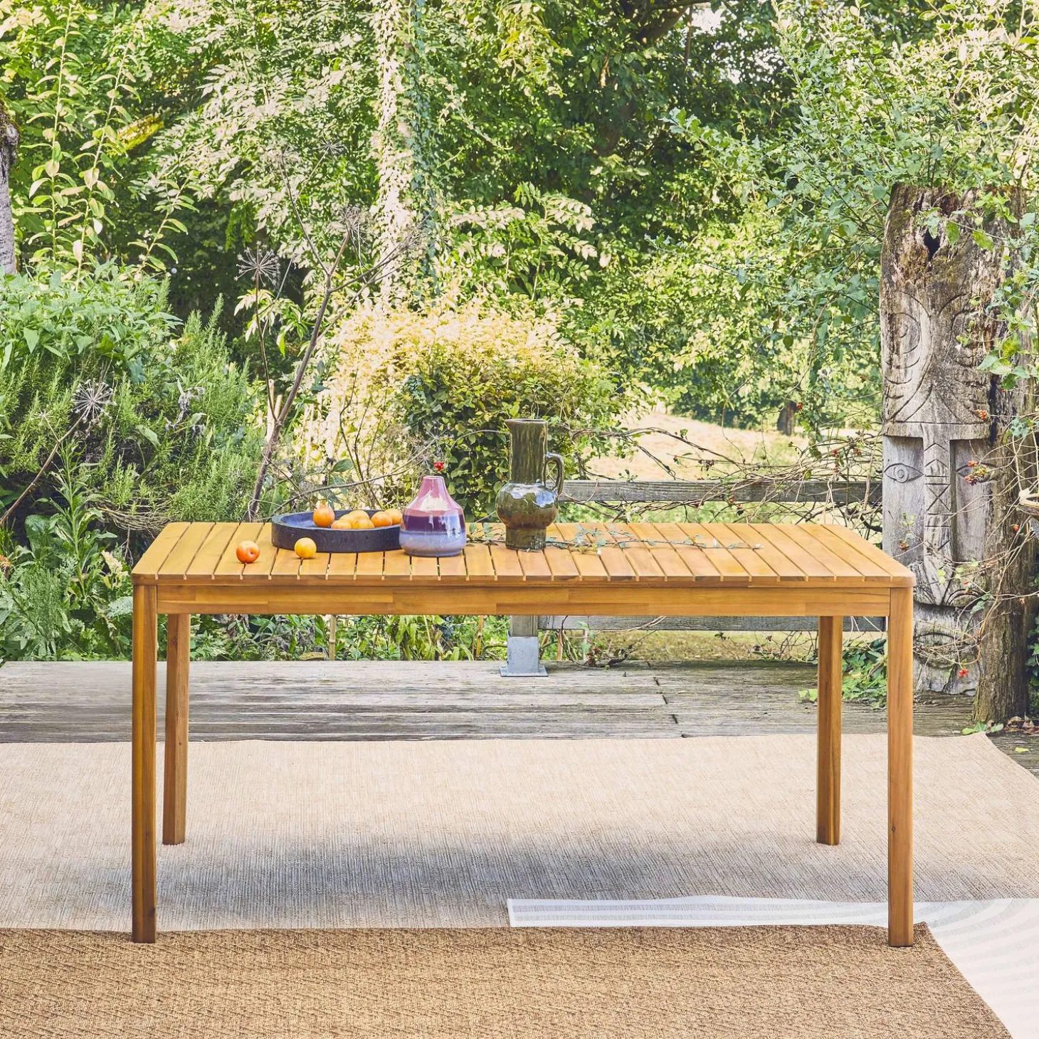 Mesa de jardín de acacia con esquinas redondeadas, 8 plazas