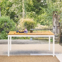 Mesa de jardín de acacia con esquinas redondeadas, 8 plazas