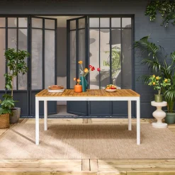 Mesa de jardín de acacia con esquinas redondeadas, 8 plazas