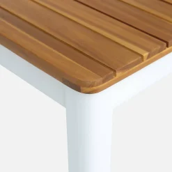 Mesa de jardín de acacia con esquinas redondeadas, 6 sillas