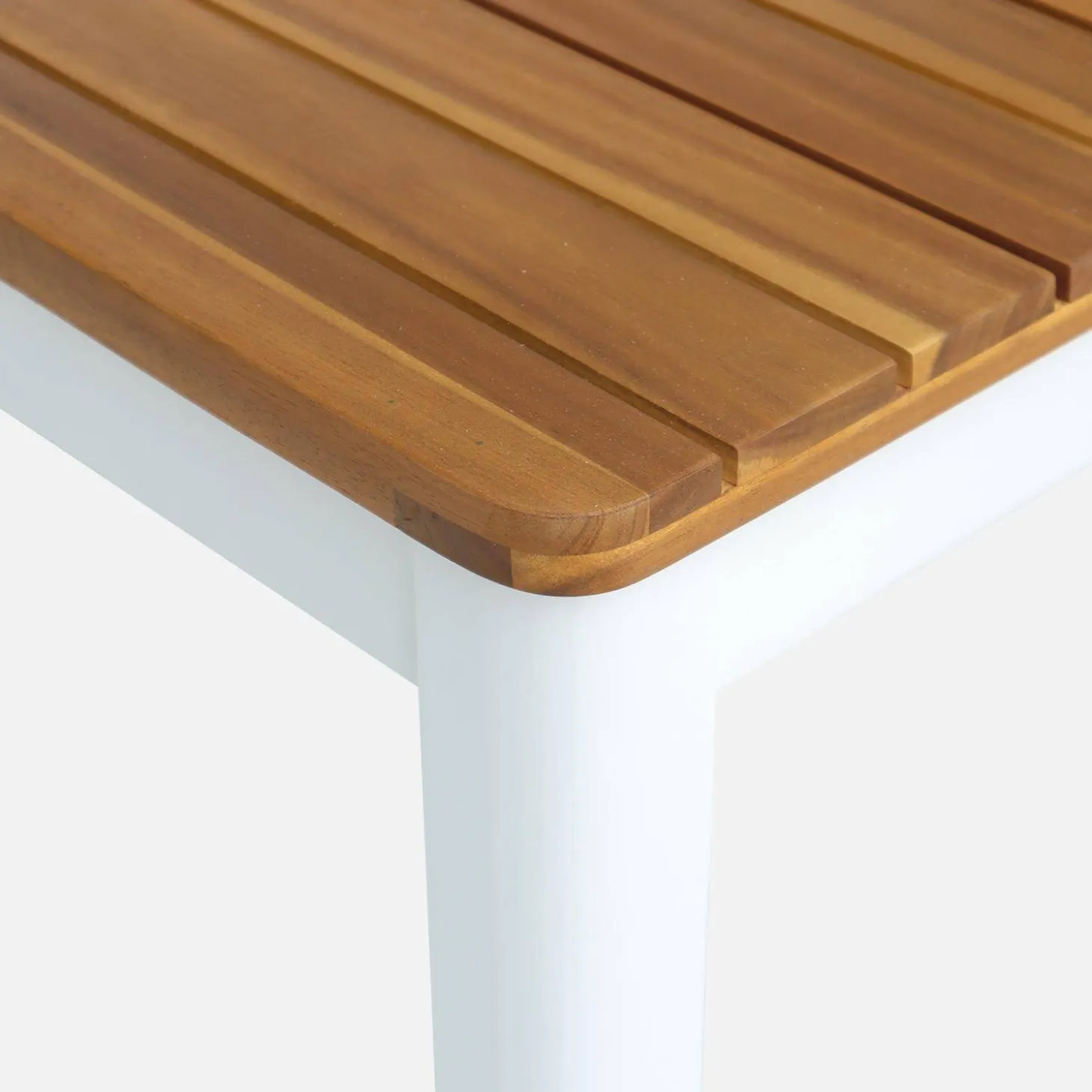 Mesa de jardín de acacia con esquinas redondeadas, 6 sillas