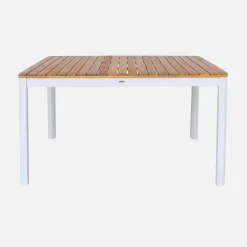 Mesa de jardín de acacia con esquinas redondeadas, 6 sillas