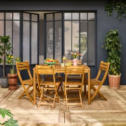 Mesa de jardín de acacia con esquinas redondeadas, 6 plazas