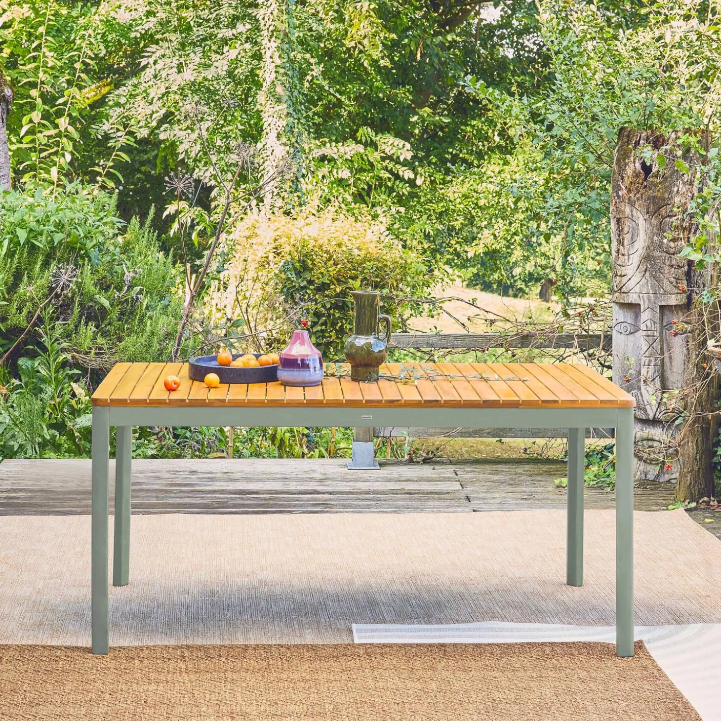 Mesa de jardín de acacia con esquinas redondeadas, 8 plazas