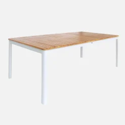 Mesa de jardín de acacia con esquinas redondeadas, 10 sillas