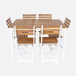 Mesa de jardín de acacia con esquinas redondeadas, 8 sillas