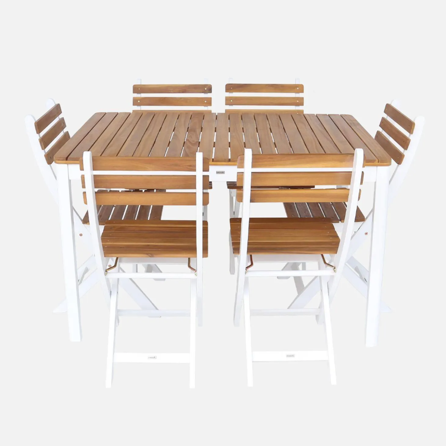 Mesa de jardín de acacia con esquinas redondeadas, 8 sillas