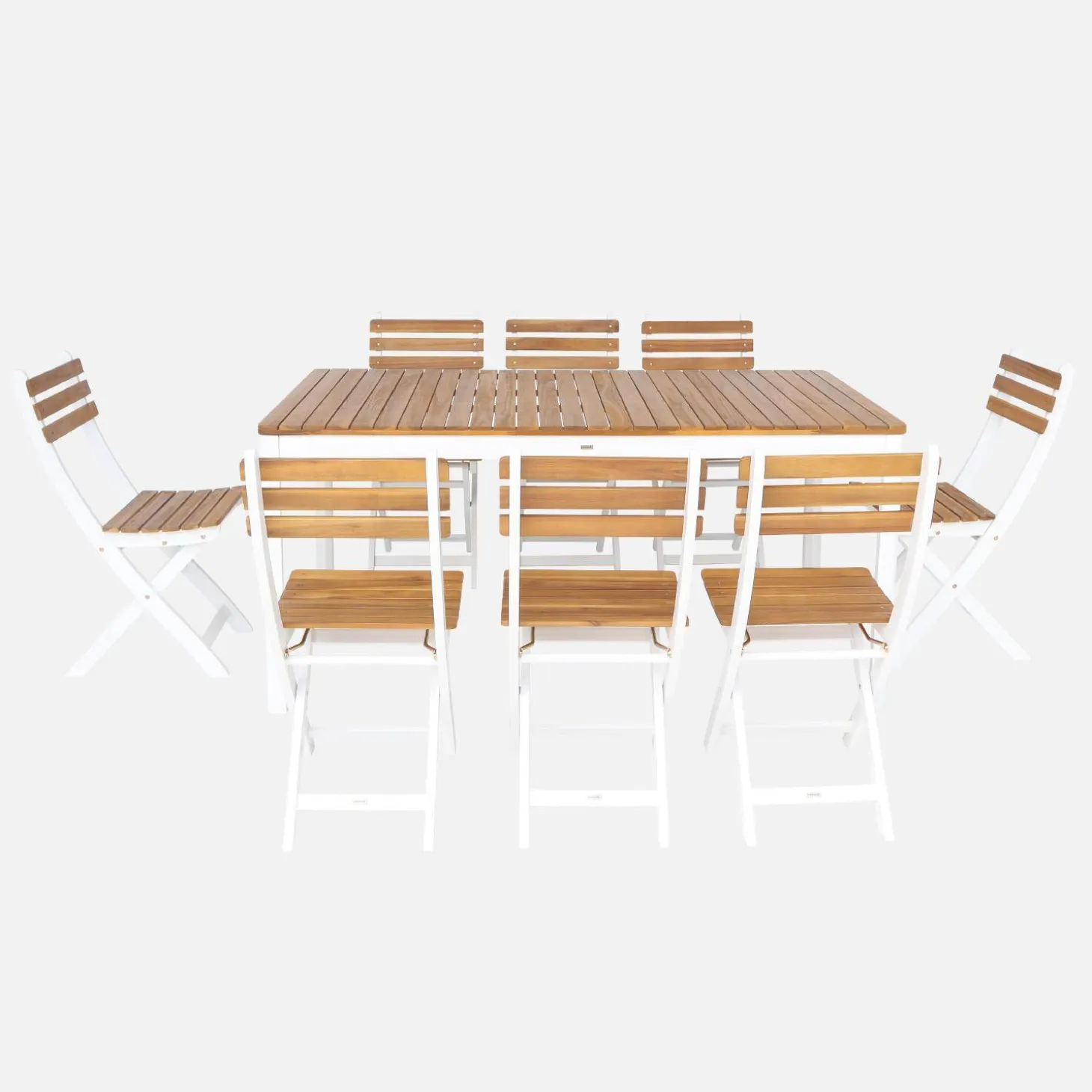 Mesa de jardín de acacia con esquinas redondeadas, 8 sillas