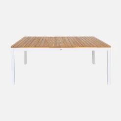 Mesa de jardín de acacia con esquinas redondeadas, 8 sillas
