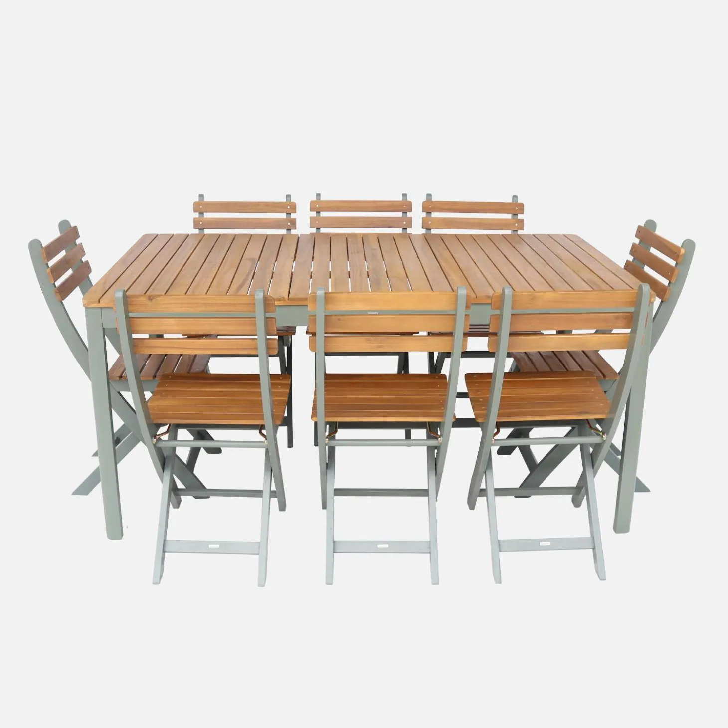 Mesa de jardín de acacia con esquinas redondeadas, 8 sillas