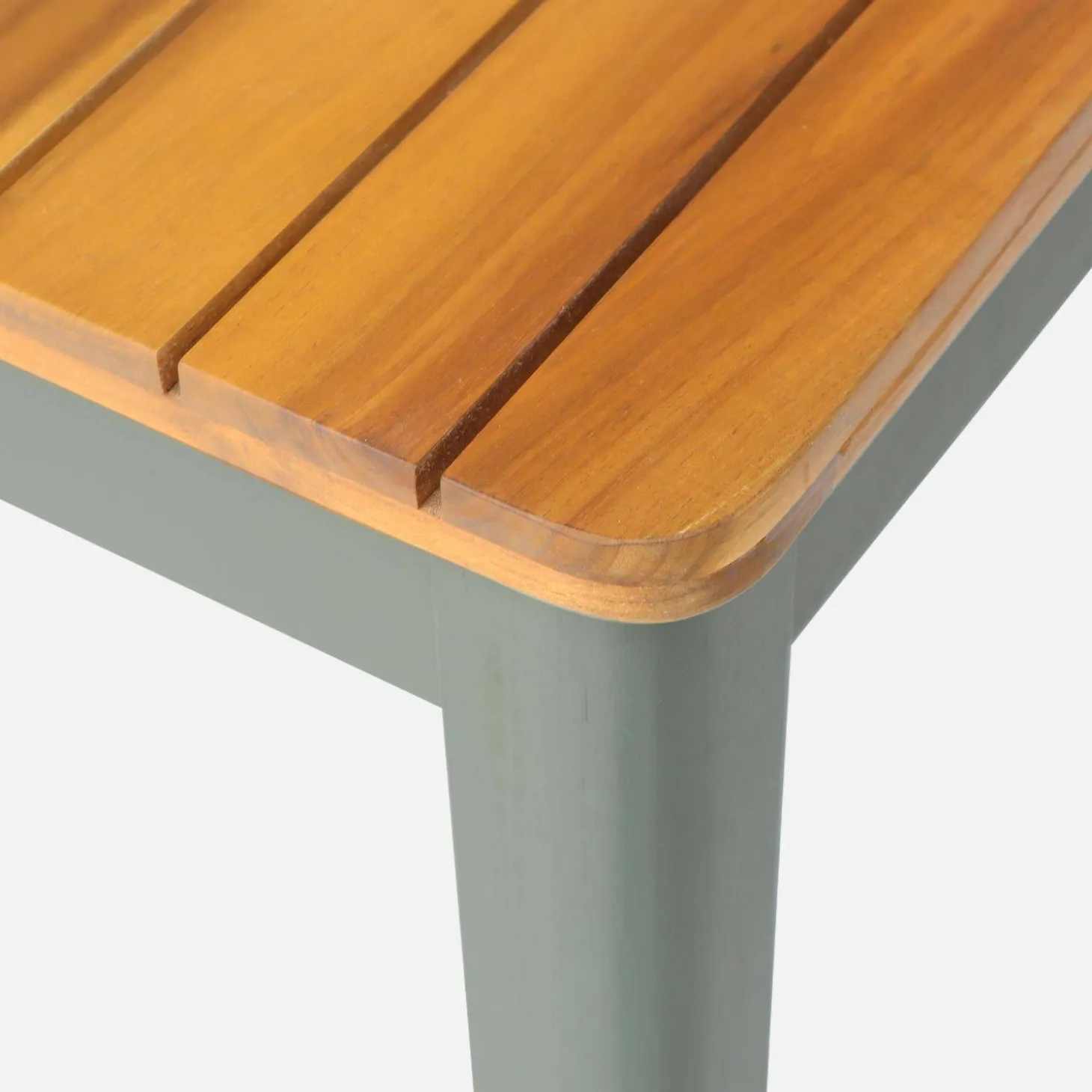 Mesa de jardín de acacia con esquinas redondeadas, 6 sillas