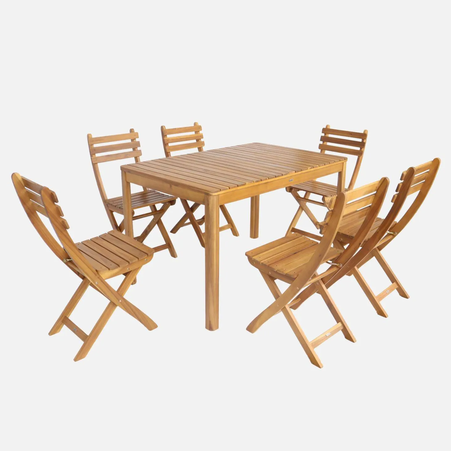 Mesa de jardín de acacia con esquinas redondeadas, 6 sillas
