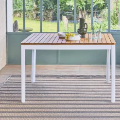 Mesa de jardín de acacia con esquinas redondeadas, 6 plazas