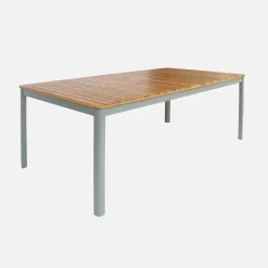 Mesa de jardín de acacia con esquinas redondeadas, 10 sillas