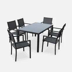 Mesa de jardín de aluminio con 6 sillas de textileno