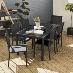 Mesa de jardín de aluminio con 6 sillas de textileno