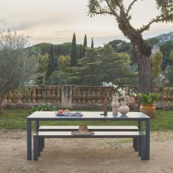 Mesa de jardín de aluminio con 2 bancos de 8 plazas