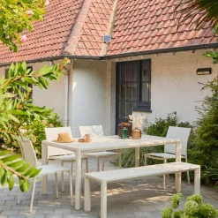 Mesa de jardín de aluminio,1 banco 4 sillas