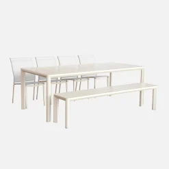 Mesa de jardín de aluminio,1 banco 4 sillas