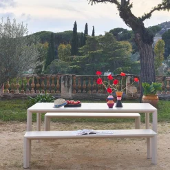 Mesa de jardín de aluminio con 2 bancos de 8 plazas