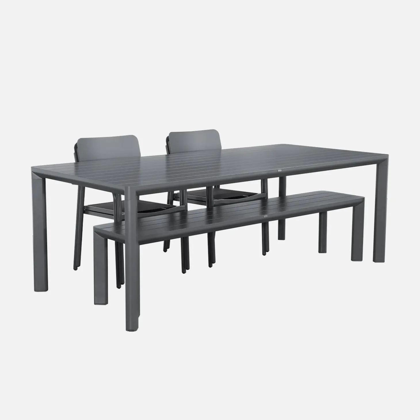 Mesa de jardín de aluminio con 1 banco y 4 sillones
