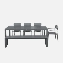 Mesa de jardín de aluminio con 1 banco y 4 sillones