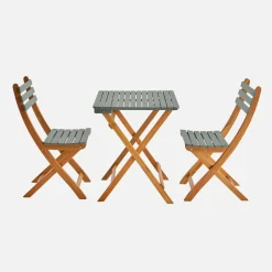 Mesa de jardín de madera de acacia con 2 sillas plegables