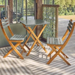Mesa de jardín de madera de acacia con 2 sillas plegables