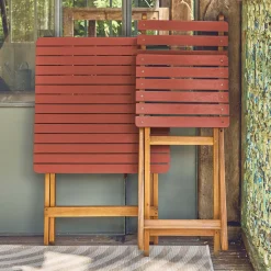 Mesa de jardín de madera de acacia con 2 sillas plegables
