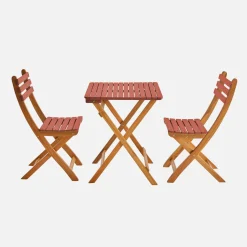 Mesa de jardín de madera de acacia con 2 sillas plegables