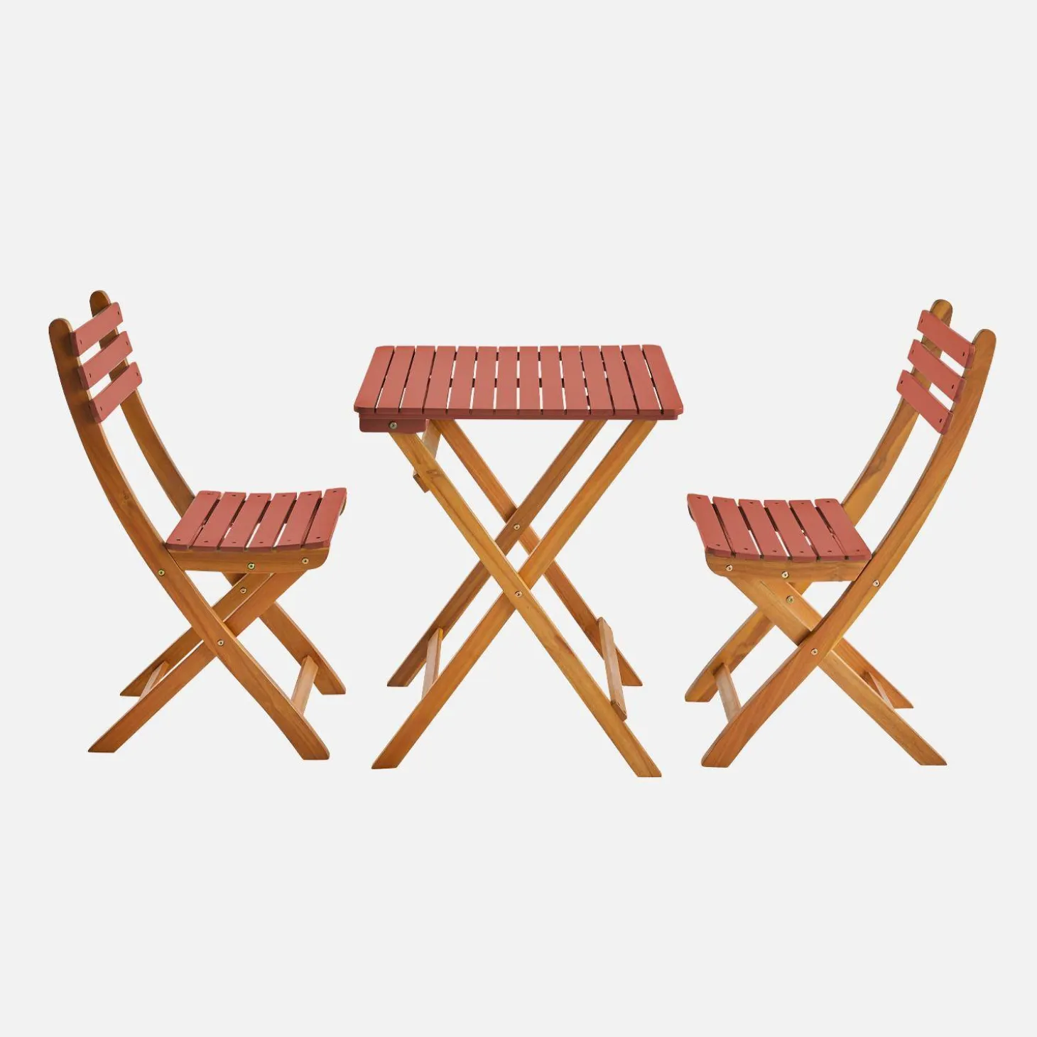 Mesa de jardín de madera de acacia con 2 sillas plegables