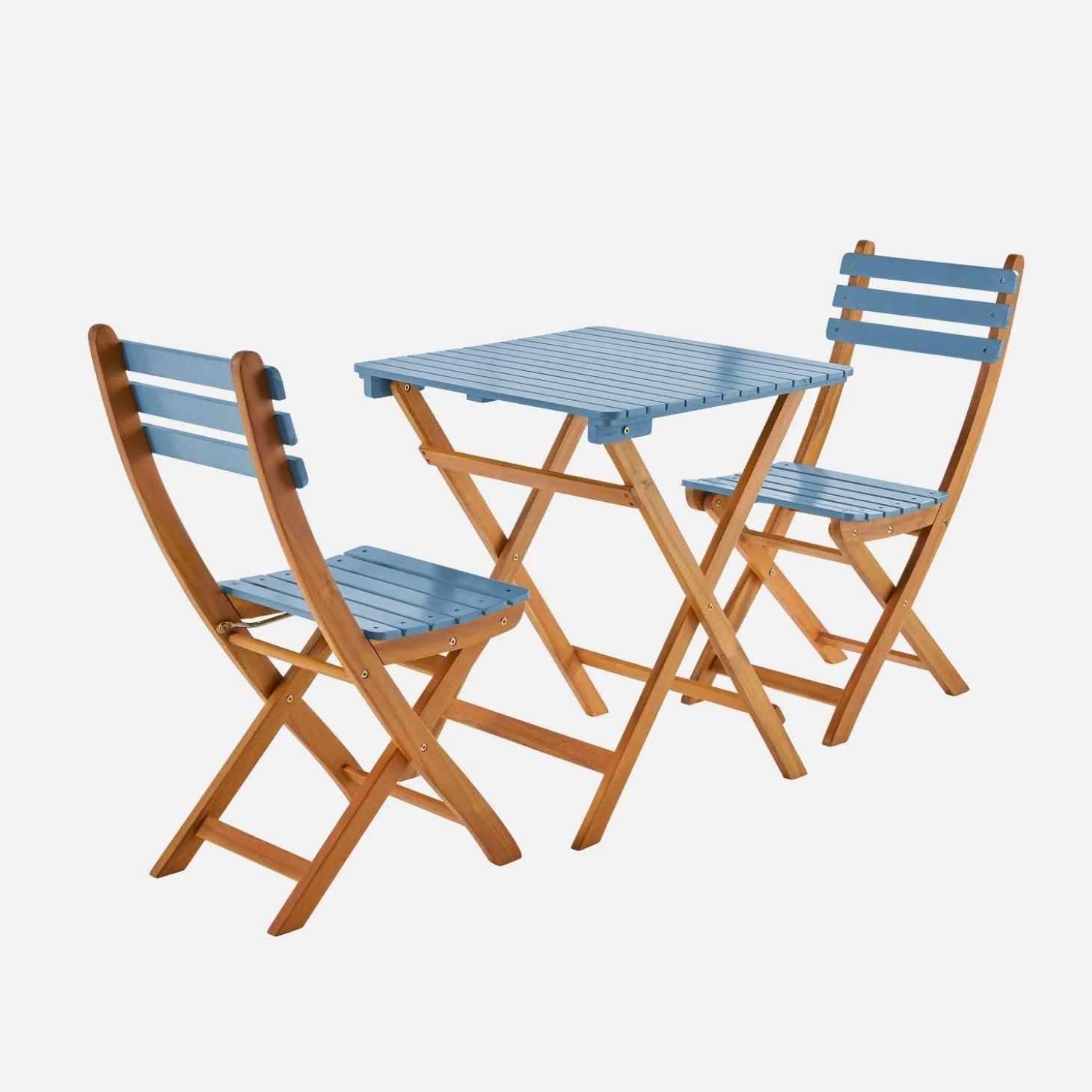Mesa de jardín de madera de acacia con 2 sillas plegables