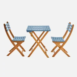 Mesa de jardín de madera de acacia con 2 sillas plegables