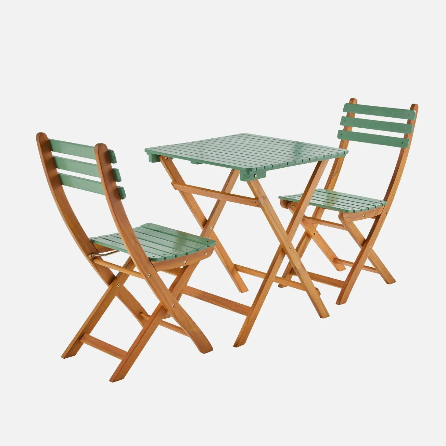 Mesa de jardín de madera de acacia con 2 sillas plegables