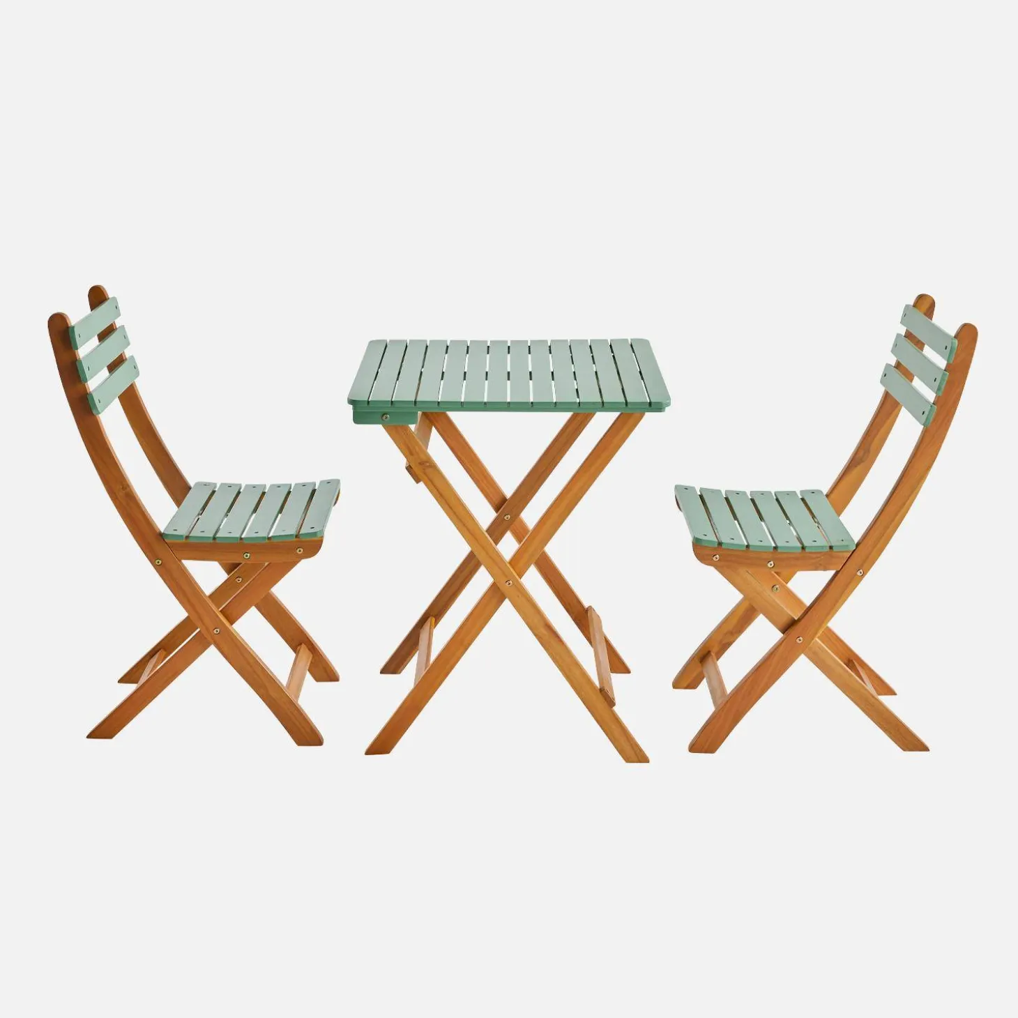Mesa de jardín de madera de acacia con 2 sillas plegables