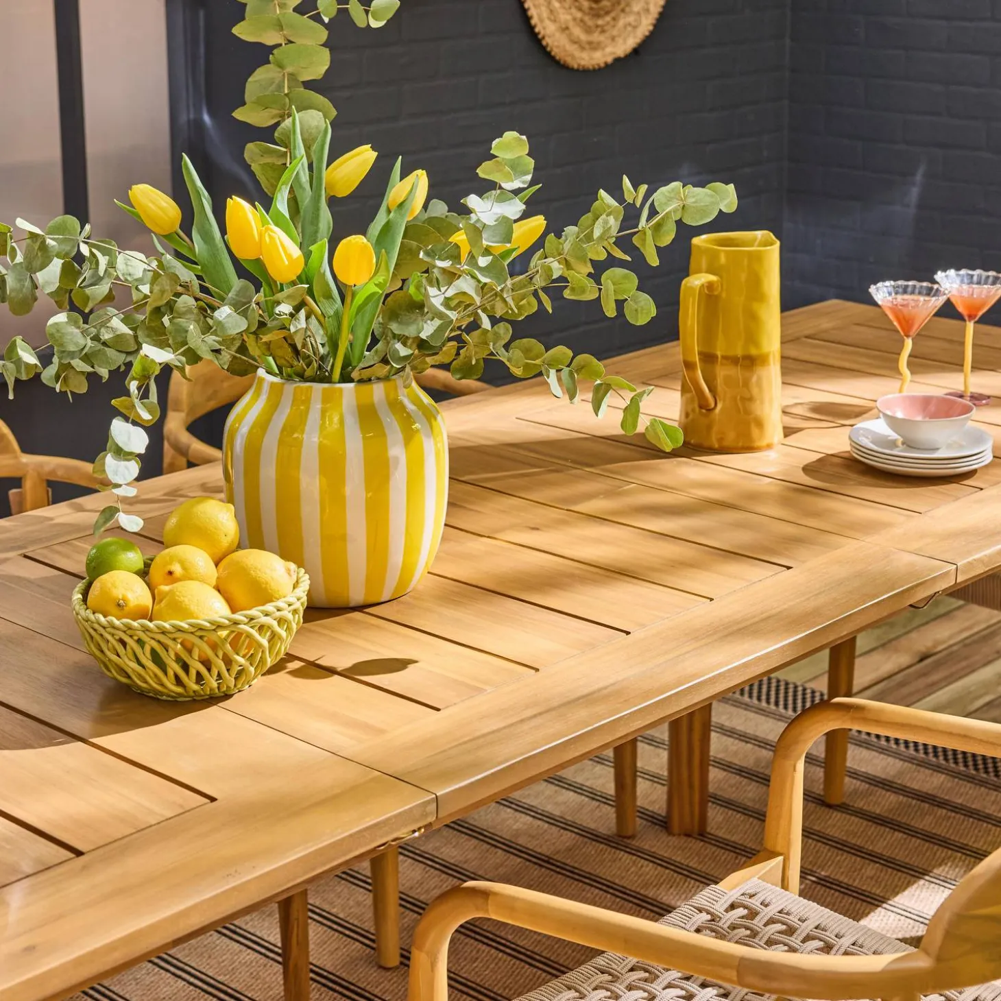 Mesa de jardín de madera de acacia con 8 sillas