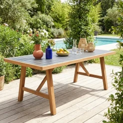 Mesa de jardín de madera de acacia y aluminio, 8 plazas