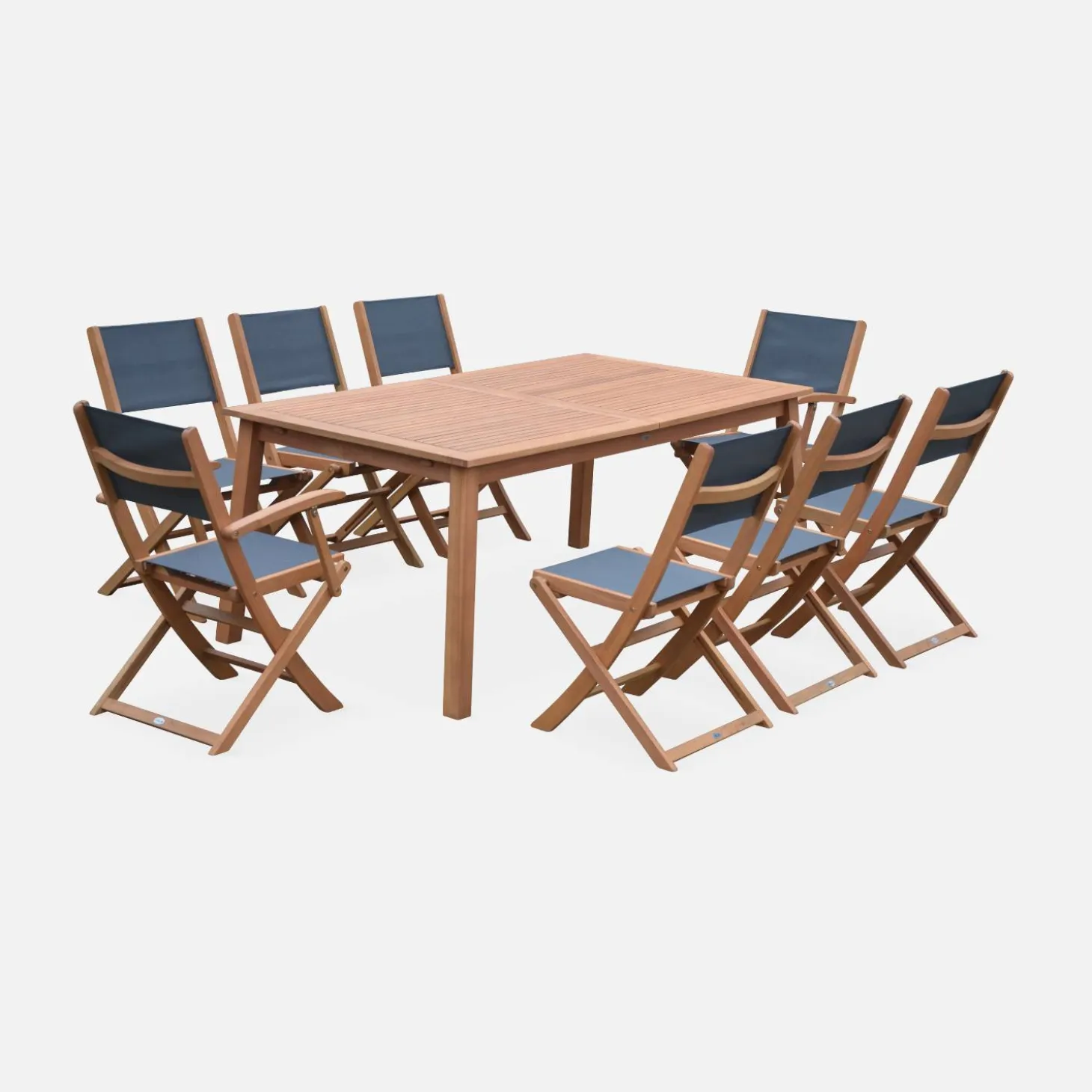 Mesa de jardín de madera extensible, 8 sillas