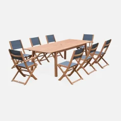 Mesa de jardín de madera extensible, 8 sillas
